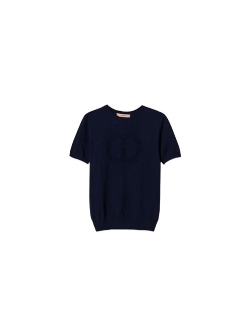 maglia donna lupetto applicazione misto viscosa blu notte TWINSET | 251TP343000238